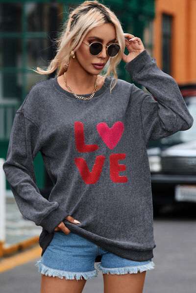 LOVE Round Neck Dropped Shoulder Sweatshirt