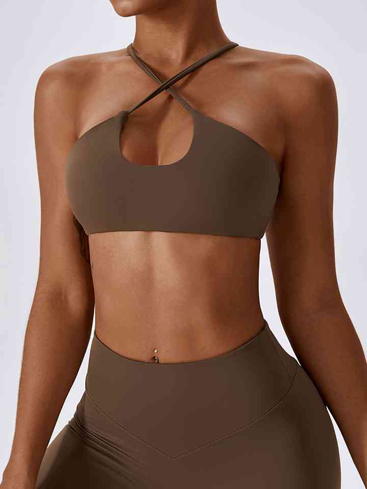 Cropped Halter Neck Sports Bra