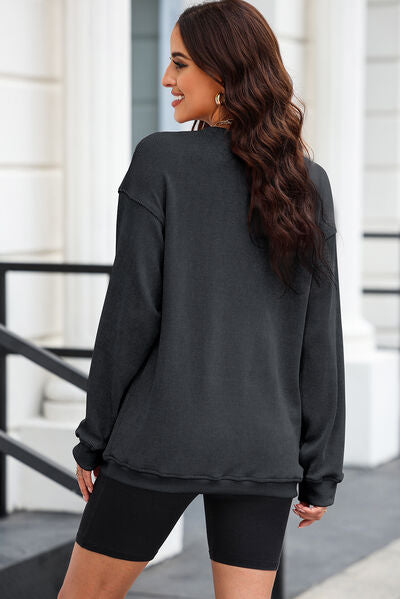 Heart Sequin Round Neck Sweatshirt