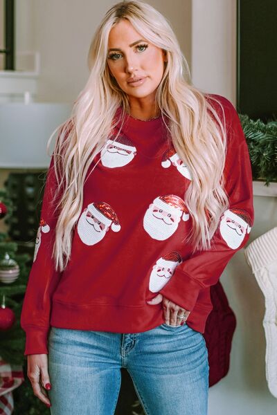 Sequin Santa Patch Round Neck Sweatshirt