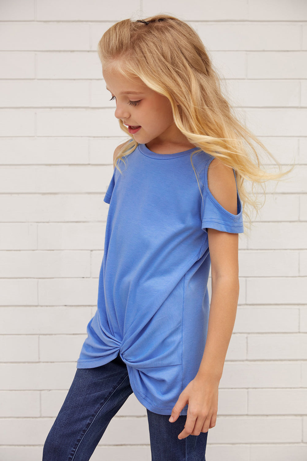 Girls Cold-Shoulder Twist Front T-Shirt