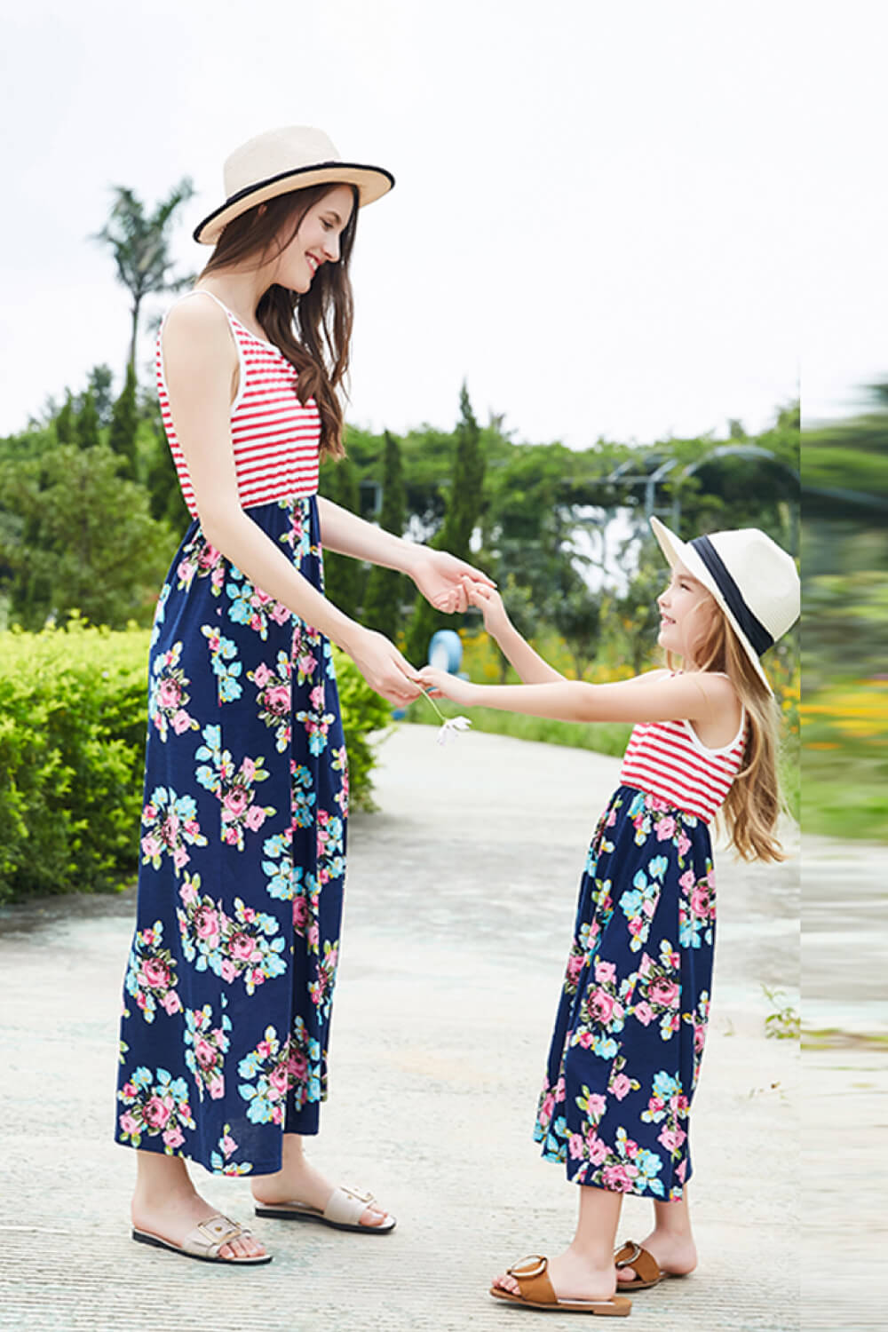 Girls Striped Floral Sleeveless Dress