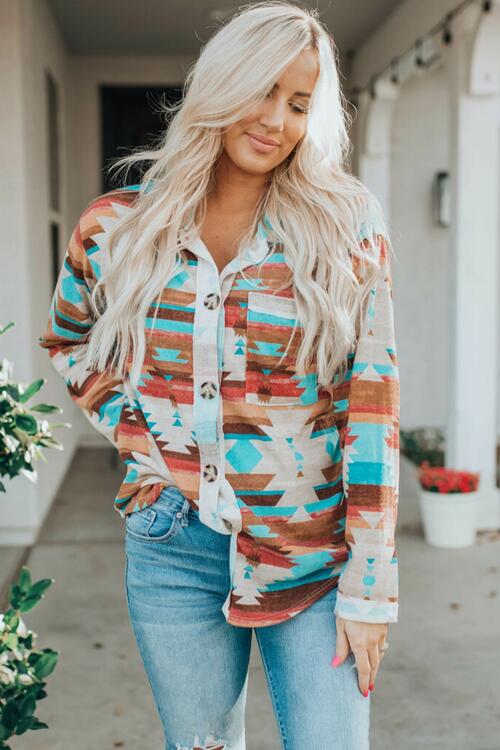 Printed Button Up Long Sleeve Shirt