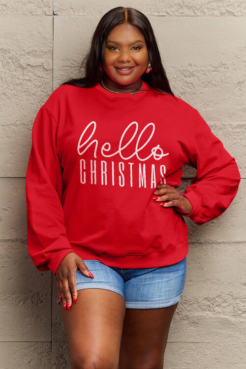 Simply Love Full Size HELLO CHRISTMAS Long Sleeve Sweatshirt