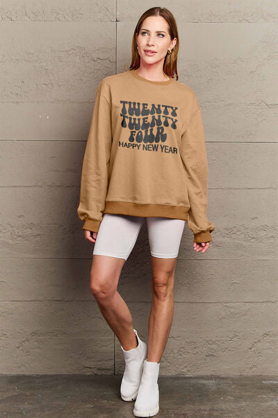 Simply Love Full Size TWENTY TWENTY FOUR HAPPY NEW YEAR Dropped Shoulder Sweatshirt