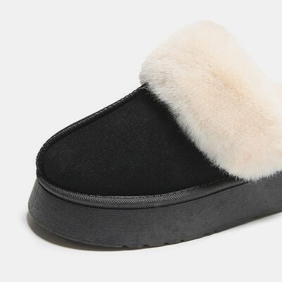 Center-Seam Furry Chunky Platform Slippers